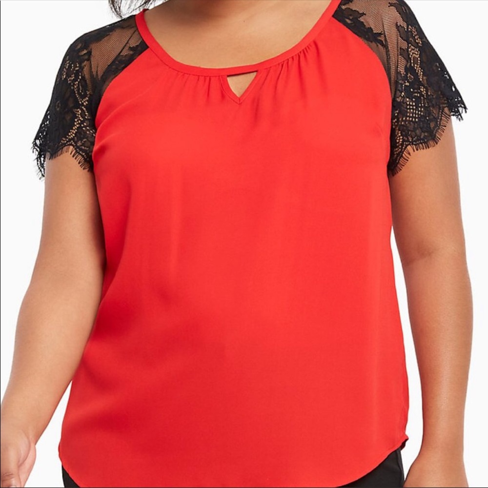 torrid | sheer cut out blouse lace red black 3